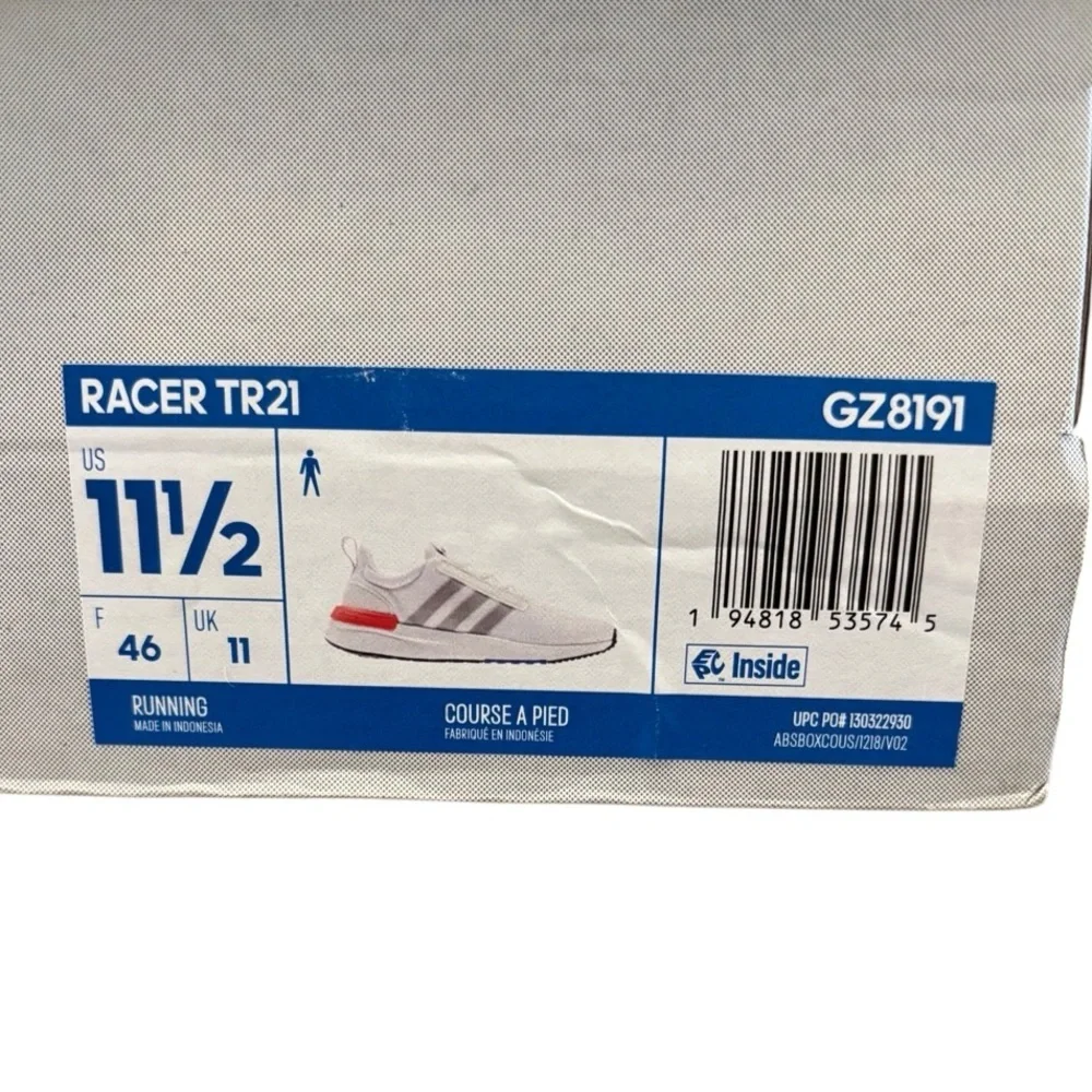 NWT Adidas Racer TR21 Men’s White Solar Red 11.5 with Box